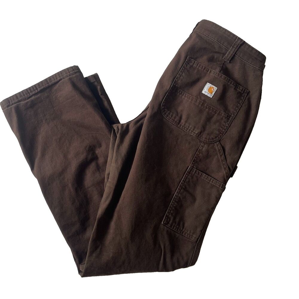 Carhartt Women Loose Fit Double Front Carpenter Pants Brown SZ 10 Tall 32x33